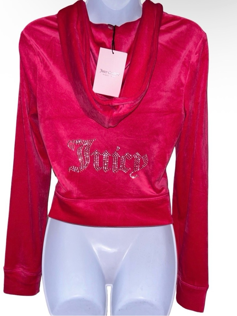 JUICY COUTURE VIXEN PINK OG BLING RHINESTONE VELOUR TRACKSUIT SWEATSUIT HOODIE